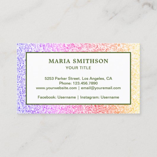 Moderne Imitate Regenbogen Glitzer Tropische Anana Visitenkarte (Rückseite)