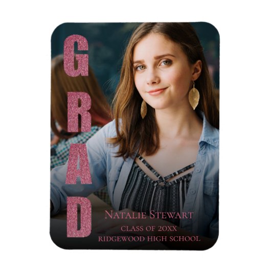 Moderne Imitate Rose Gold Abschluss Ankündigung Magnet (Vertikal)