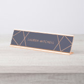 Moderne Imitate Rose Gold Geometrie auf Mitternach Schreibtischnamensplakette (Vorderseite )