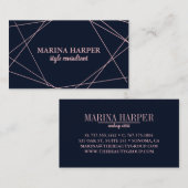 Moderne Imitate Rose Gold Geometrie auf Navy Blue Visitenkarte (Vorne/Hinten)