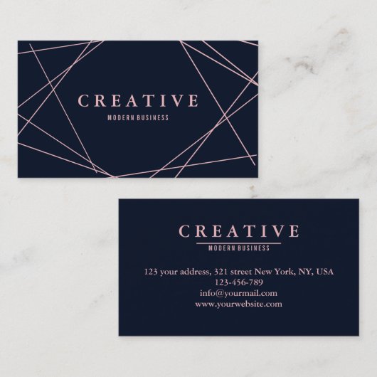 Moderne Imitate Rose Gold Geometrie auf Navy Blue Visitenkarte (Vorne/Hinten)
