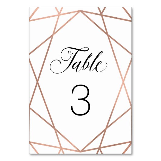 Moderne Imitate Rose Gold Geometrie auf Weiß Tischnummer (Rückseite)