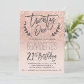 Moderne Imitate Rose Gold Glitzer Drehbuch 21. Geb Einladung (Stehend Vorderseite)