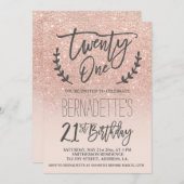 Moderne Imitate Rose Gold Glitzer Drehbuch 21. Geb Einladung (Vorne/Hinten)