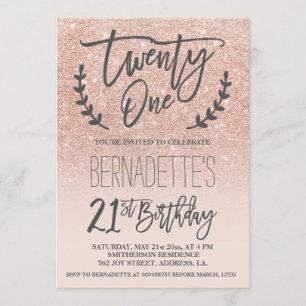 Moderne Imitate Rose Gold Glitzer Drehbuch 21. Geb Einladung