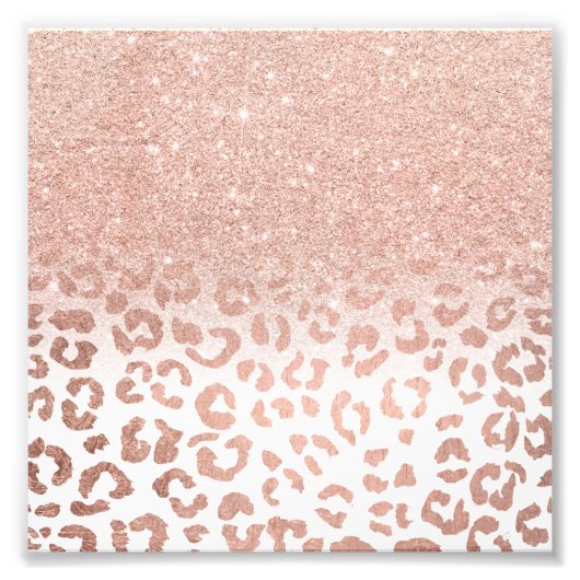Moderne Imitate Rose Gold Glitzer Ober Leopard Fotodruck (Vorne)