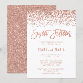 Moderne Imitate Rose Gold Glitzer Sweet 15 Geburts Einladung