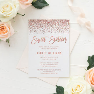 Moderne Imitate Rose Gold Glitzer Sweet 16 Geburts Einladung