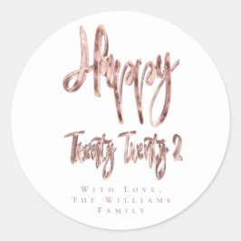 Moderne Imitate Rose Gold Happy New Year 2022 Runder Aufkleber