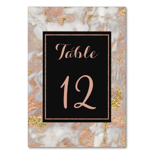 Moderne Imitate Rose Gold Marble Wedding Tischnumm Tischnummer (Vorderseite)