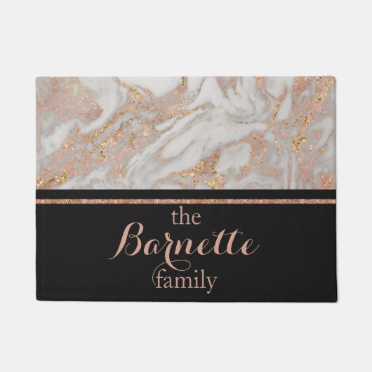 Moderne Imitate Rose Gold-Marmor Monogram-Familie Fußmatte (Vorderseite)
