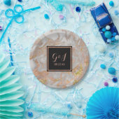 Moderne Imitate Rose Gold-Marmor Monogram Hochzeit Pappteller (Party)