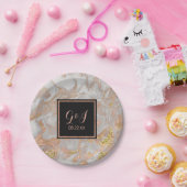 Moderne Imitate Rose Gold-Marmor Monogram Hochzeit Pappteller (Party)