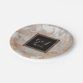 Moderne Imitate Rose Gold-Marmor Monogram Hochzeit Pappteller (Schrägansicht)