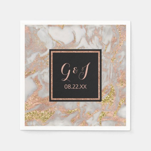 Moderne Imitate Rose Gold-Marmor Monogram Hochzeit Serviette (Vorderseite)