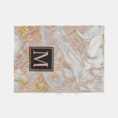 Moderne Imitate Rose Gold Marmor Swirl Monogramm Fleecedecke (Vorderseite (Horizontal))