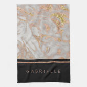 Moderne Imitate Rose Gold Marmor Swirl Monogramm Handtuch (Vertikal)