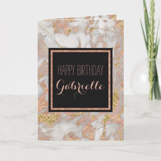 Moderne Imitate Rose Gold Marmor Swirl Monogramm Karte (Vorderseite)