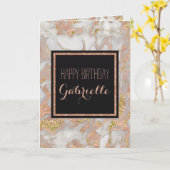 Moderne Imitate Rose Gold Marmor Swirl Monogramm Karte (Gelbe Blume)