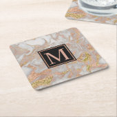 Moderne Imitate Rose Gold Marmor Swirl Monogramm Rechteckiger Pappuntersetzer (angewinkelt)