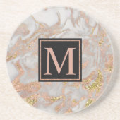Moderne Imitate Rose Gold Marmor Swirl Monogramm Sandstein Untersetzer (Vorne)