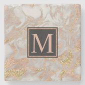 Moderne Imitate Rose Gold Marmor Swirl Monogramm Steinuntersetzer (Vorderseite)