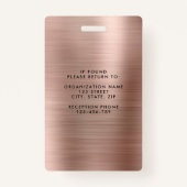 Moderne Imitate Rose Gold Metallic Corporate Foto Ausweis (Rückseite)