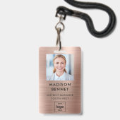 Moderne Imitate Rose Gold Metallisches Foto Ausweis (Front with Lanyard)