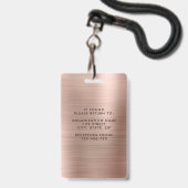 Moderne Imitate Rose Gold Metallisches Foto Ausweis (Back with Lanyard)