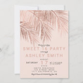 Moderne Imitate Rose Goldpalme Rosa Sweet 16 Einladung (Vorderseite)