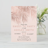 Moderne Imitate Rose Goldpalme Rosa Sweet 16 Einladung (Stehend Vorderseite)