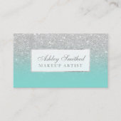 Moderne Imitate Silber Glitzer aquamarine ombre Ma Visitenkarte (Vorderseite)