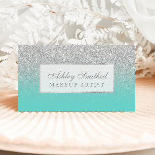 Moderne Imitate Silber Glitzer aquamarine ombre Ma Visitenkarte