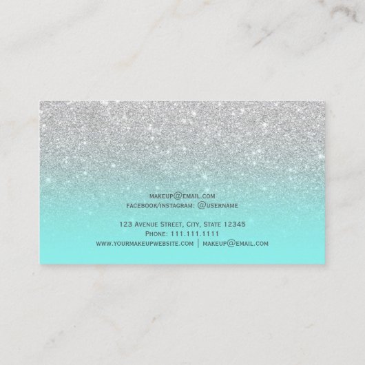 Moderne Imitate Silber Glitzer aquamarine Ozeansch Visitenkarte (Rückseite)