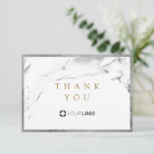 Moderne Imitate silberne Marmor Luxus-Business Vie Dankeskarte (Stehend Vorderseite)