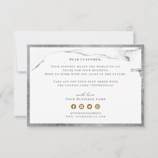 Moderne Imitate silberne Marmor Luxus-Business Vie Dankeskarte (Rückseite)