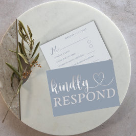 Moderne Imitate Silver & Dusty Blue Wedding RSVP Karte
