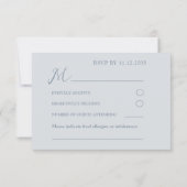 Moderne Imitate Silver & Dusty Blue Wedding RSVP Karte (Rückseite)