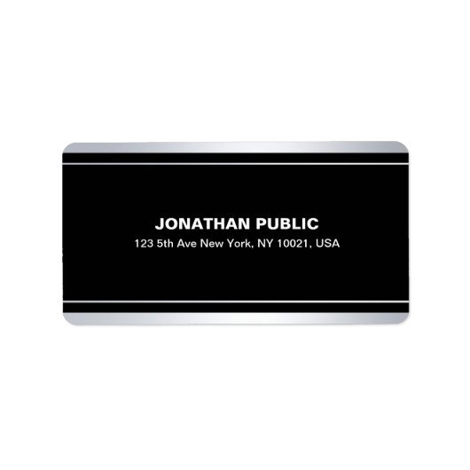 Moderne Imitate Silver Eleganter Black Template Gl Adressaufkleber (Vorne)