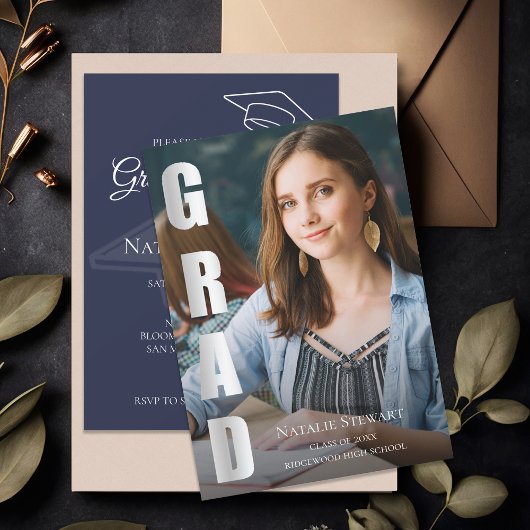 Moderne Imitate Silver Foil GRAD Foto Abschluss Einladung