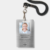 Moderne Imitate Silver Metallic Corporate Foto ID Ausweis (Front with Lanyard)