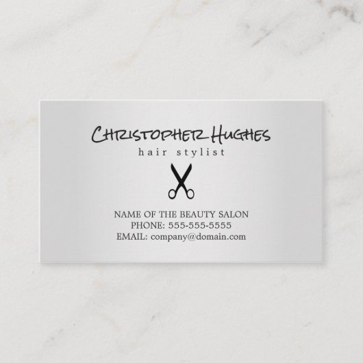 Moderne Imitate Silver Scissor Haare Einrichtung Terminkarte (Vorderseite)