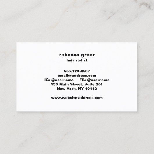 Moderne Imitate Silver Sequins Haare Stylist Salon Visitenkarte (Rückseite)