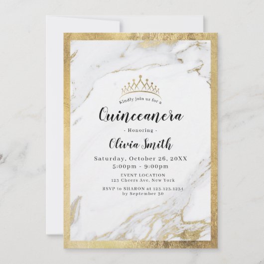 Moderne Imitate vergoldeter Goldmarmor Quinceanera Einladung (Vorderseite)