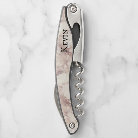 Moderne Imitate Weiß und Rose Marmoriert Personali Kellnermesser (Rückseite)