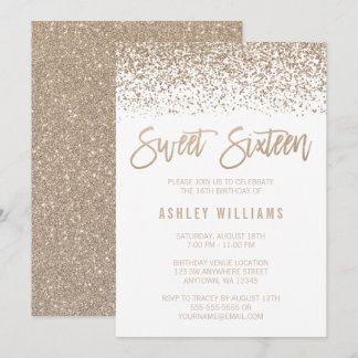 Moderne Imitats Champagner Glitzer Sweet 16 Geburt Einladung