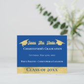 Moderne Imitats Gold Blue Save the Date Graduierun Ankündigungspostkarte (Stehend Vorderseite)