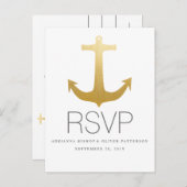 Moderne Imitats Gold Foil Anchor Nautical Wedding  Einladungspostkarte (Vorne/Hinten)