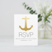 Moderne Imitats Gold Foil Anchor Nautical Wedding  Einladungspostkarte (Stehend Vorderseite)