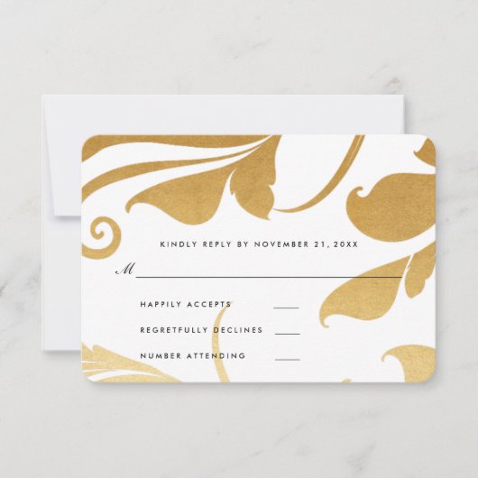 Moderne Imitats Gold Foil Geblüht Hochzeitsszenari RSVP Karte (Vorderseite)